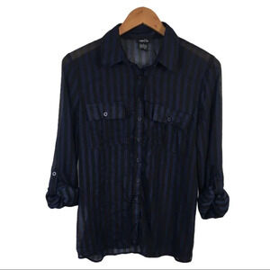 WS774 Rue21 Sheer Striped Button Front Blouse L